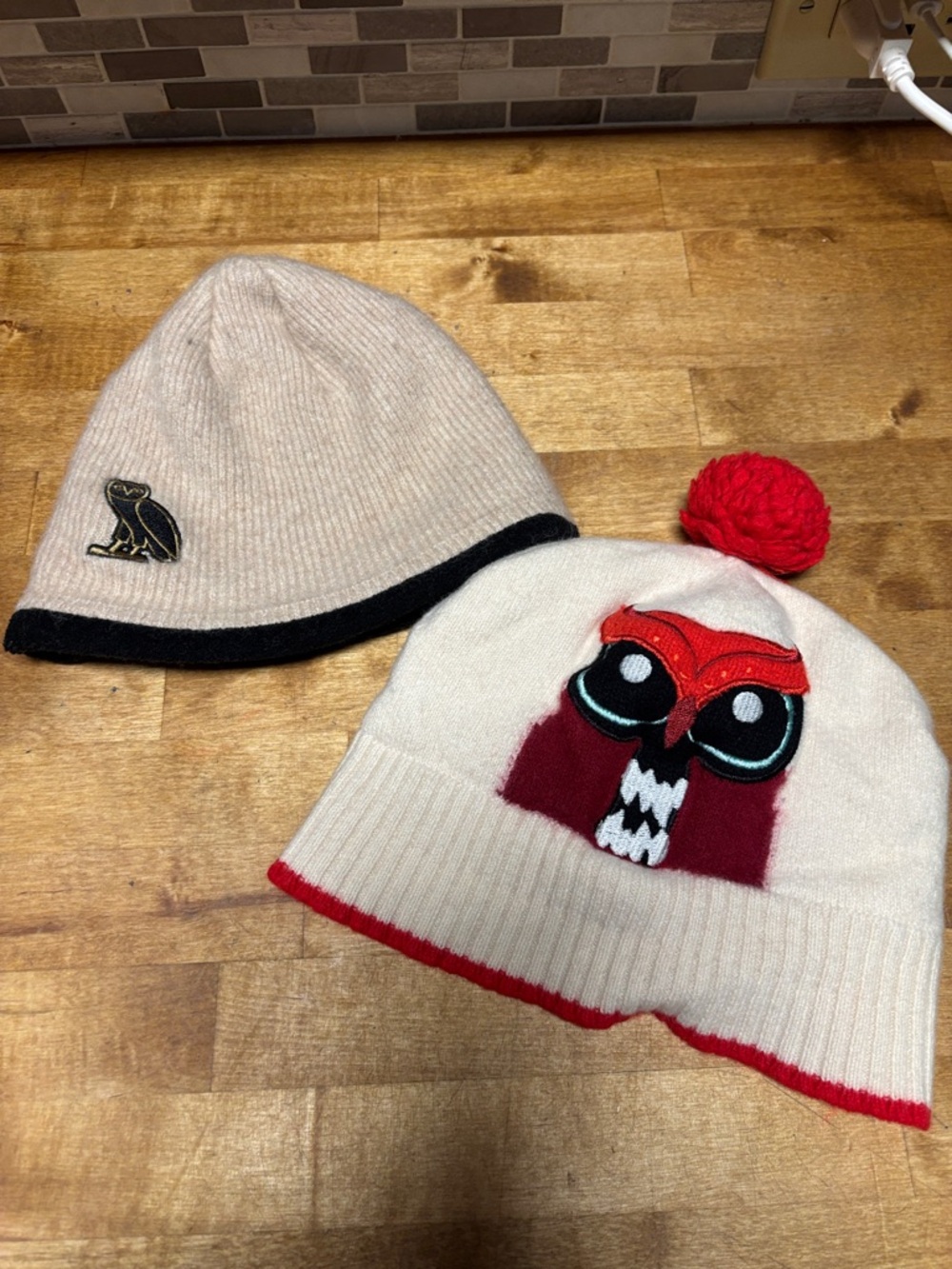 kate spade owl Cream Beanie and Octobers very own  owl beanie     Sold as set